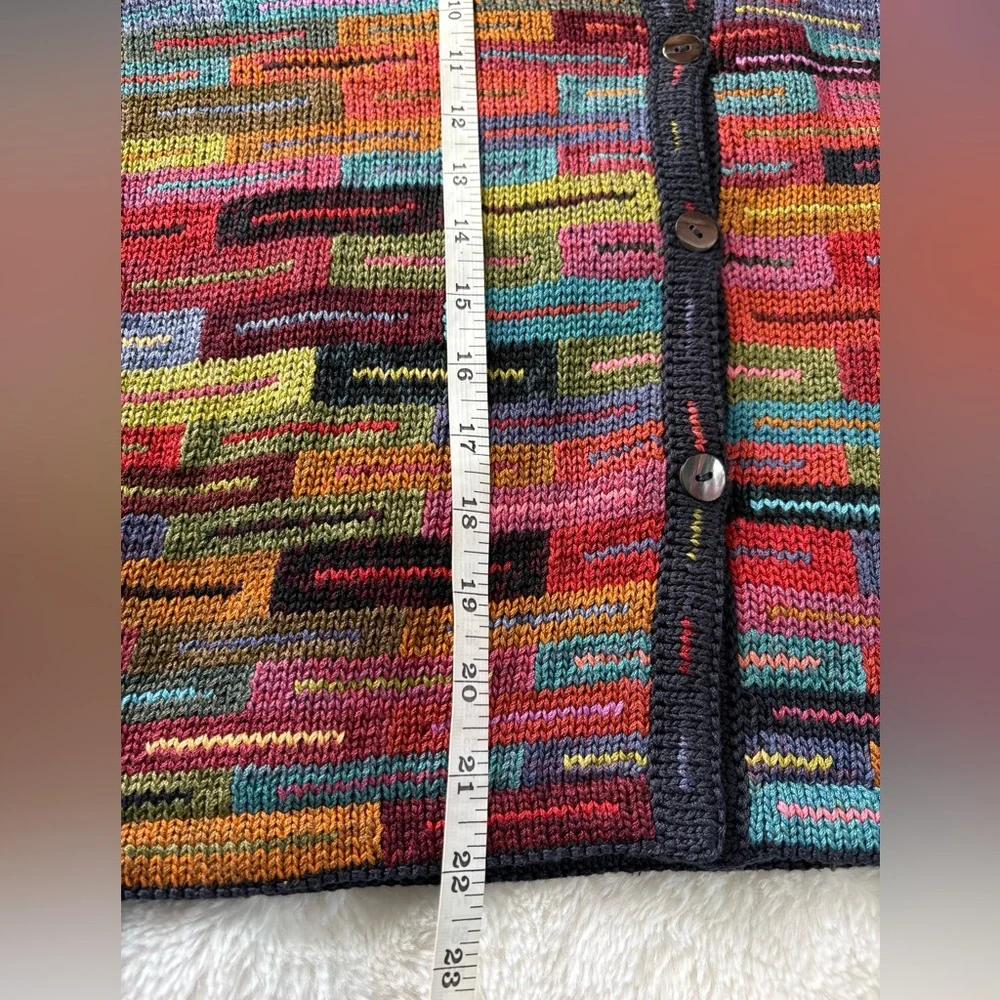 Peruvian Connection Pima Cotton Colorful Abstract Knit Button Cardigan, Sz Med - Picture 6 of 9